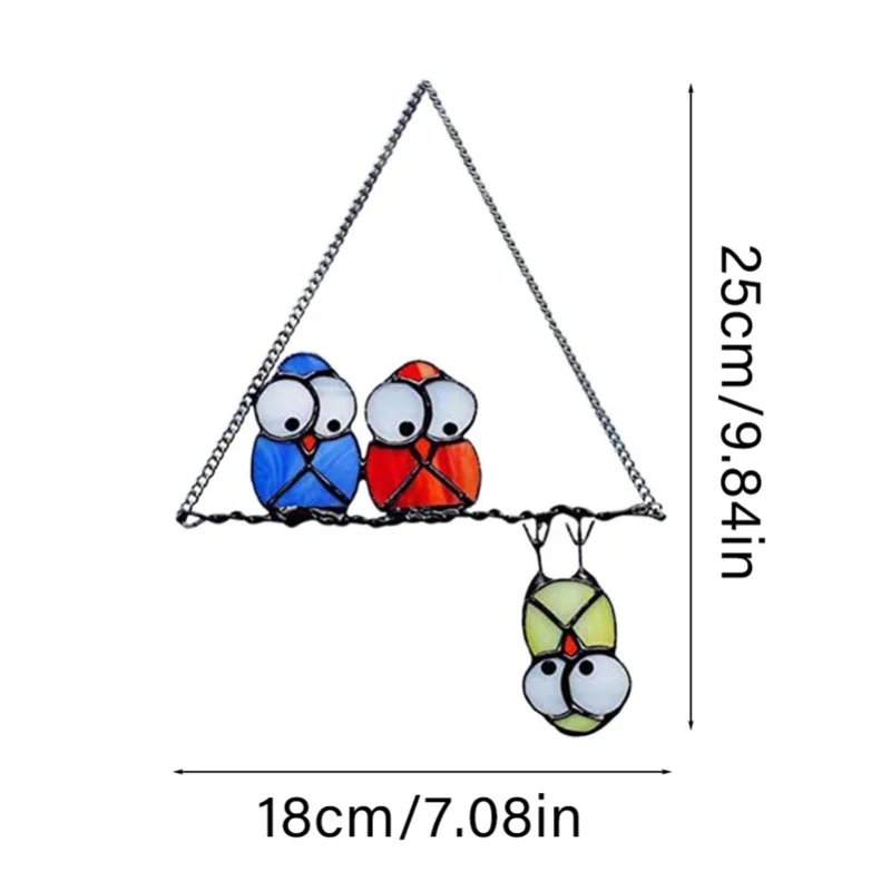 Metal Owl Hanging Decor Bird Sculpture Hanging Window Decoration For Indoor Outdoor Home Garden Bedroom