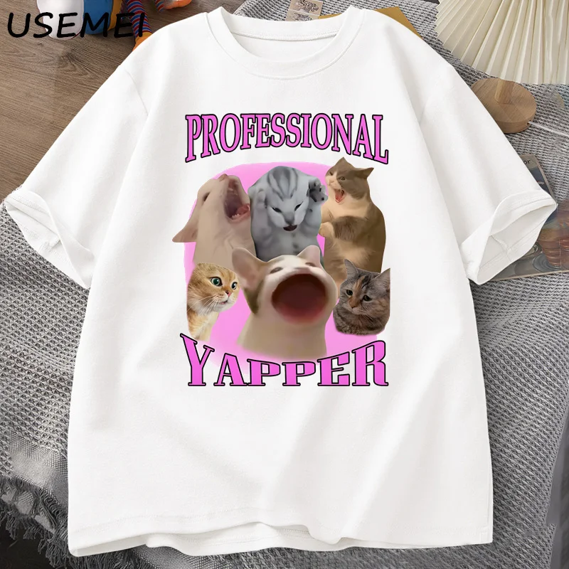 Professional Yapper Cat Graphic T Shirts Women Men Cotton Short Sleeve T-shirts Casual O Neck Printed Tshirt Streetwear Tops