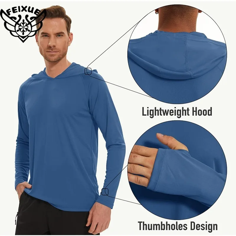 

50+ Men’s Long Sleeve Fishing Shirt with Mask UV Neck Gaiter Hoodie Quick Dry T Shirts Swim UV-Proof T-Shirts Breathable
