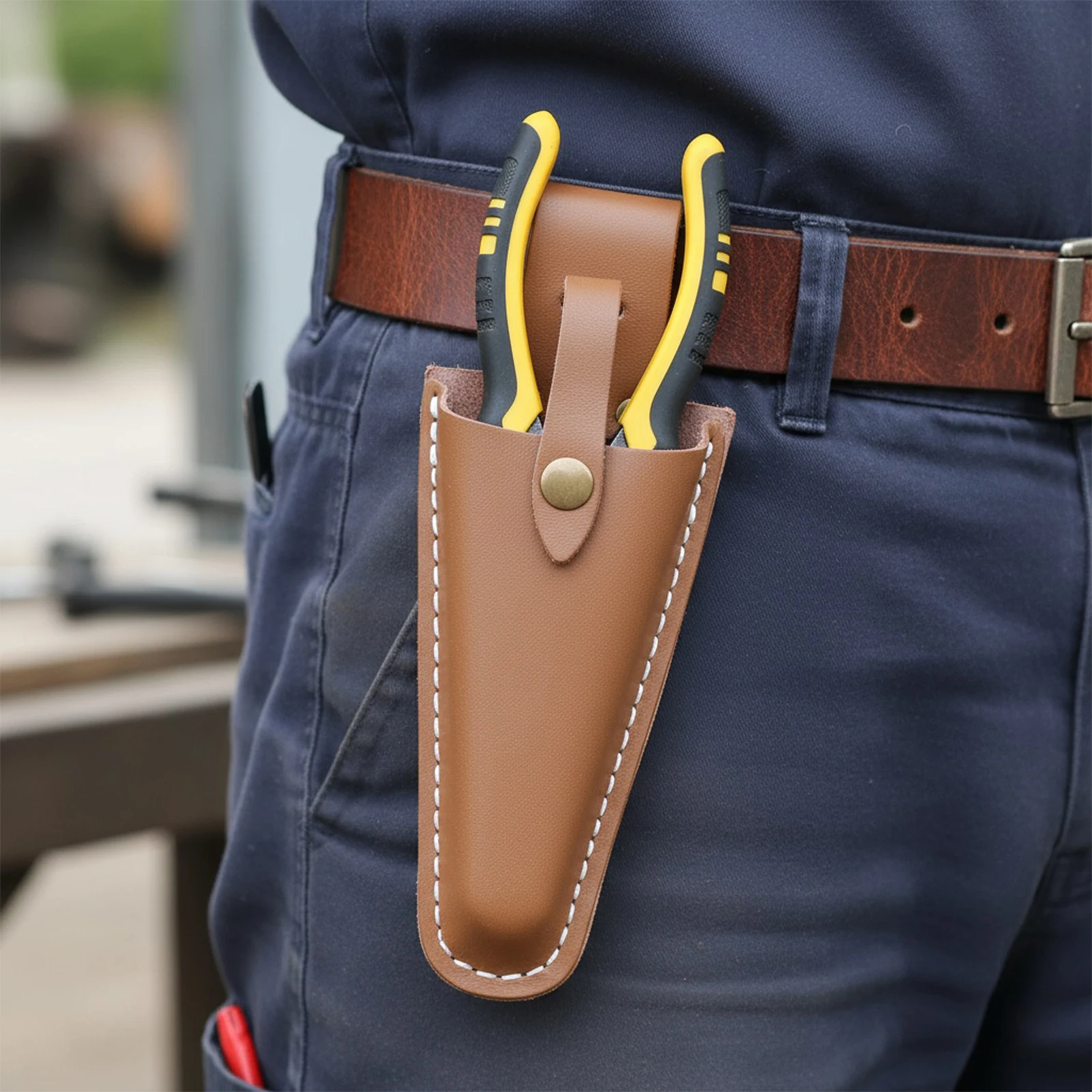 Pruning Scissors Leather Tool Bag with Buckle Electrician Waist Holder Stitching Leather Shears Cover for Pliers Pruning Shears