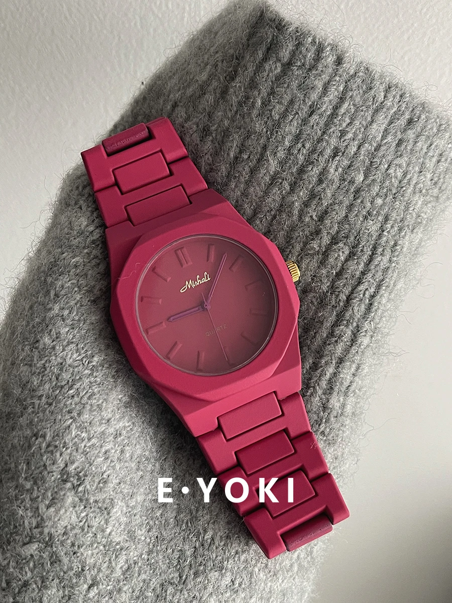 Orologio da donna originale rosa rosso quadrante grande luce di lusso modello femminile studente cinturino in acciaio orologio al quarzo gioielli da donna regalo per le donne