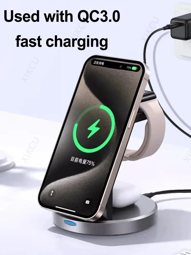 Station de recharge de bureau magnétique rapide sans fil 3 en 1, pour Magsafe iPhone 16 15 14 13 12 Pro Max Apple Watch AirPods Pro
