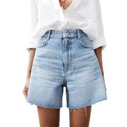 Women's Denim Shorts with High Waist and Split Design Fashionable and Casual Versatile Slimming Mini Shorts New