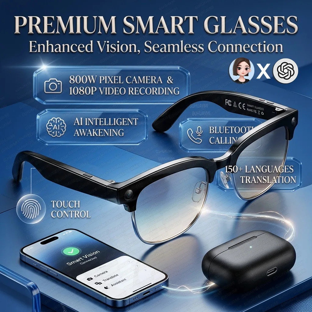 

Новые умные очки AI для бизнеса с 4K HD, изменением цвета, камерой 800W пикселей, видео 1080P, AI-чатом, музыкальным плеером, звонками и AI-функциями для спорта (мужские)