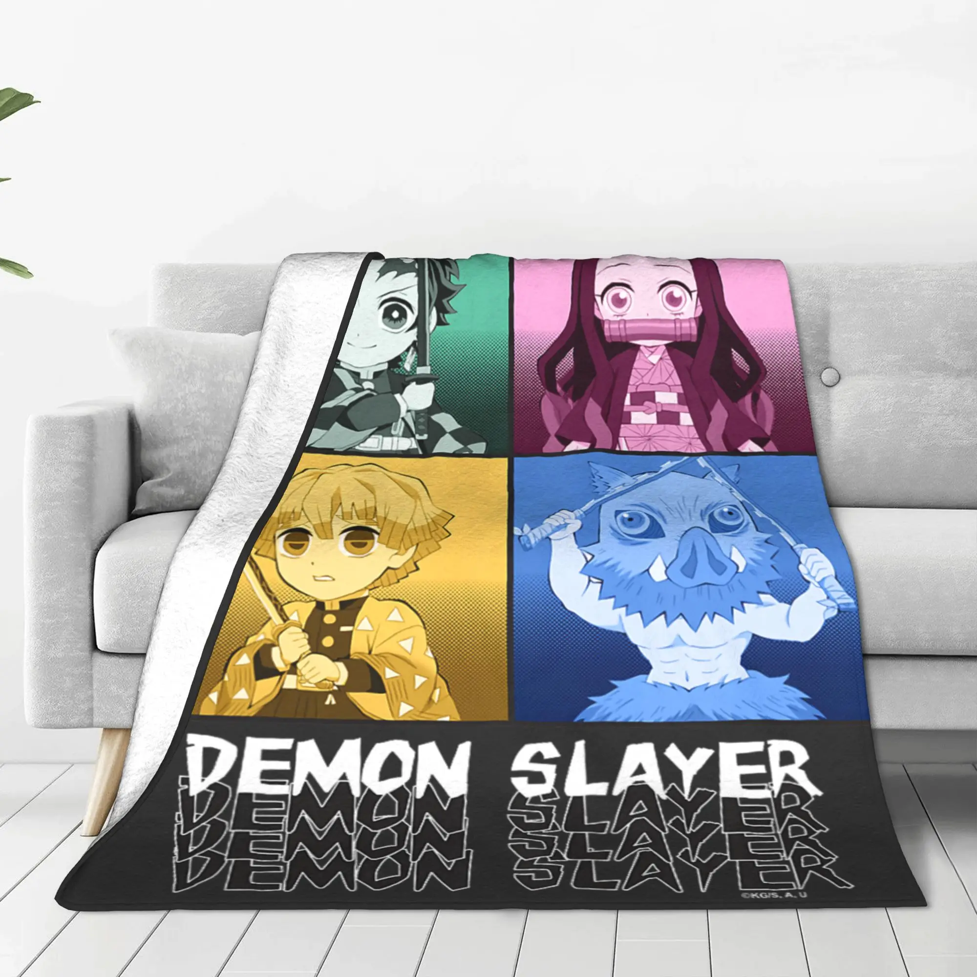 1PC Home Kids Demon Slayers Kimetsu no Yaiba Pop Art Chibi  Blanket Throw Super Cosy Plush Living Room Sofa