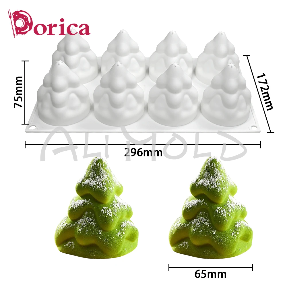 Dorica 3D 8 Cavity Christmas Tree Silicone Mousse Mold DIY Jelly Chocolate French Dessert Cake Decorating Tools Kitchen Bakeware