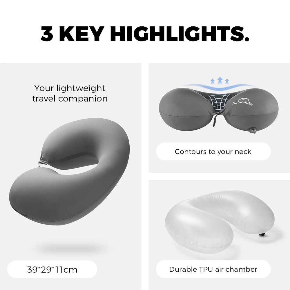 Naturehike Neu 2026 Grau-Weiß 51g Ultraleichtes TPU Aufblasbares Nackenkissen Tragbares Outdoor-Nickerchenkissen Flugzeug-Ruhekissen