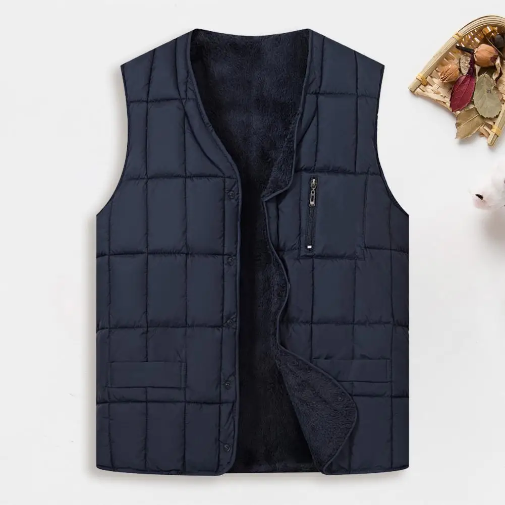 Men' Sleeveless Vest Jackets Winter Fashion Male Cotton-Padded Vest Coats Men Stand Collar Warm Waistcoats Plush Lining Clothing
