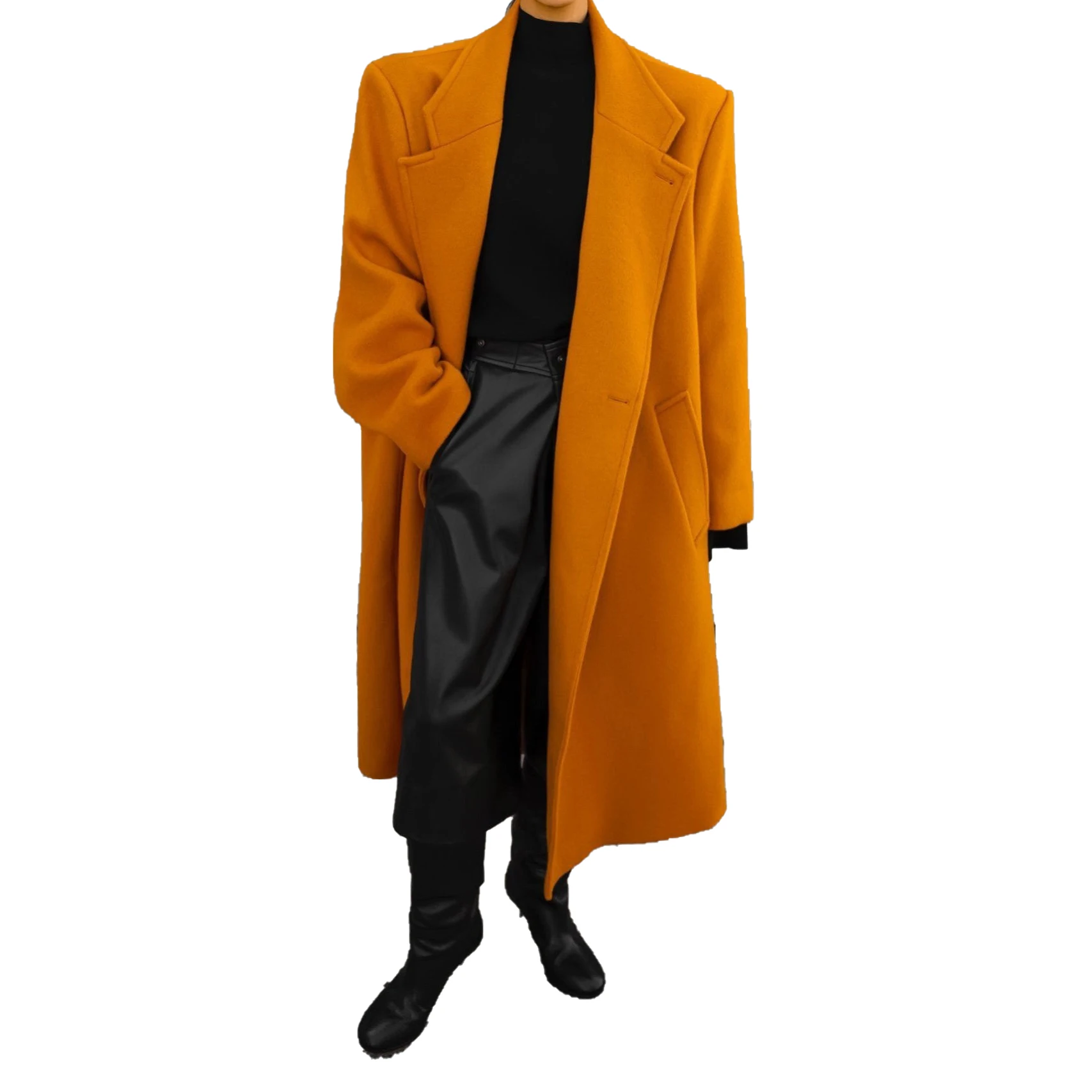 Bright Orange Vintage Women Winter Loose Blend Wool Coat Tops Elegant Long Cardigan Jackets Long Sleeve Outwears