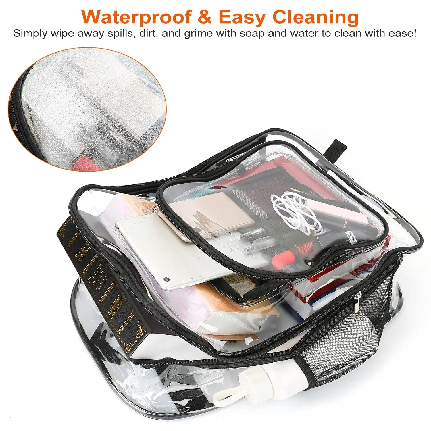 Heavy Duty Large Clear Backpack for school | Waterproof PVC Book Bag with Reinforced Straps | 5.3Gal Transparent Rucksack