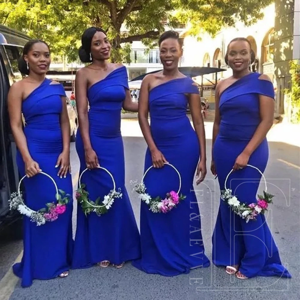 

Royal Blue Satin Mermaid Bridesmaids Dresses One Shoulder Wedding Party Dress for Bridesmaids Elegant Gowns for Weddings Woman