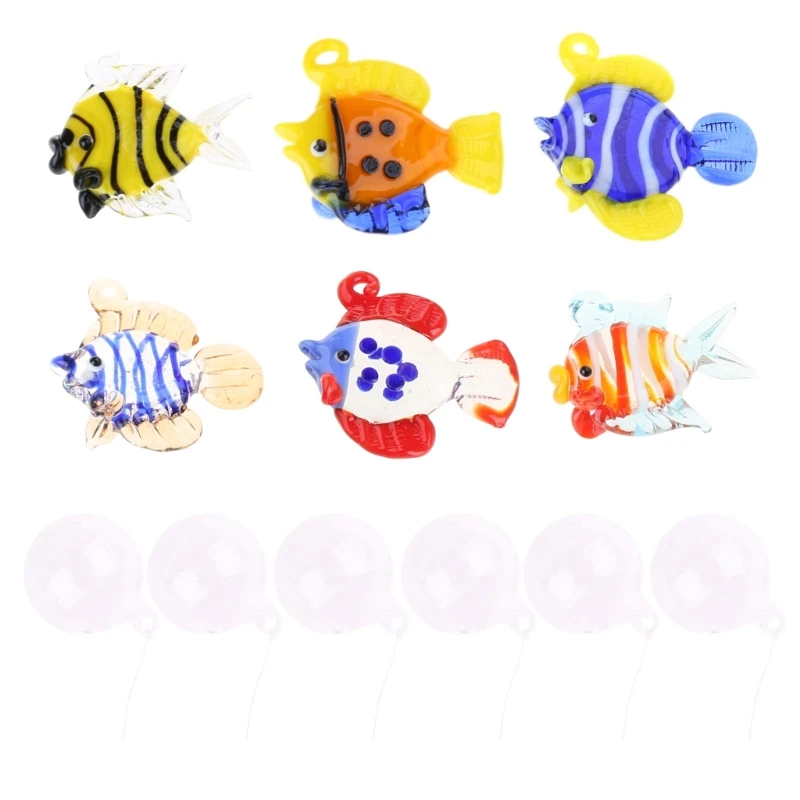 6Pack Glass Fish with Bubble, Hanging Display Aquarium Float Decoration for Living Space and Workplaces Dropsale