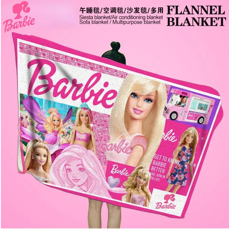 

MINISO Barbie Women's New Japanese Sweet and Cute Digital Printed Multifunctional Soft, Comfortable and Warm Flannel Blanket