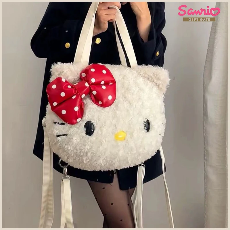 Hello Kitty Plush Women Shoulder Bag Large Capacity Soft Cartoon Fluffy Cute Fashion Tote Bag Kawaii Plush Bags Casual Handbag