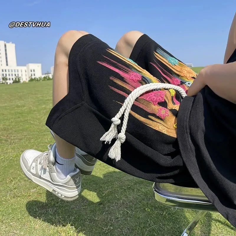 Men Boy Graffiti‌ Star Dopamine Trendy Shorts Male Loose Handsome Vibe High Street Shorts Ins Chic Y2K Party Night Club Shorts