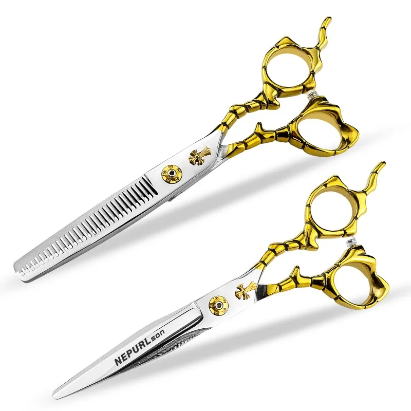 6.0-inch gold model hair scissors made of 440c steel, hair scissors, flat scissors,  right-handed scissors