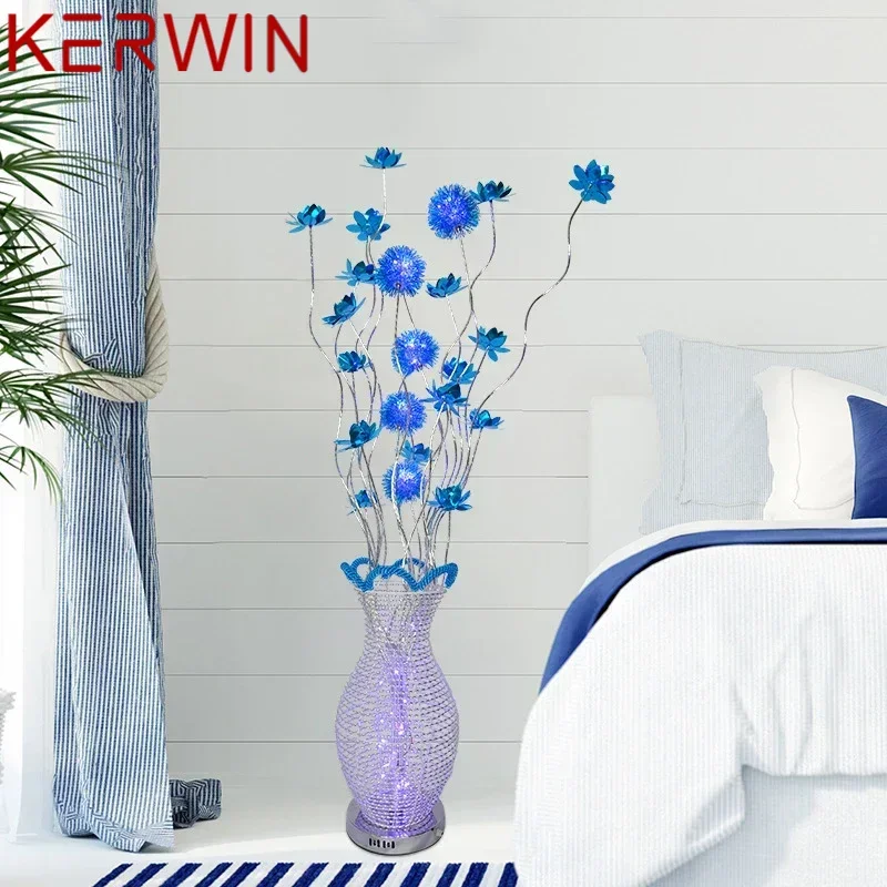 KERWIN Nordic Blue Floor Lamp Modern Art Living Room Bedroom Hotel  Aluminum Wire LED Originality Flower Decorative Light