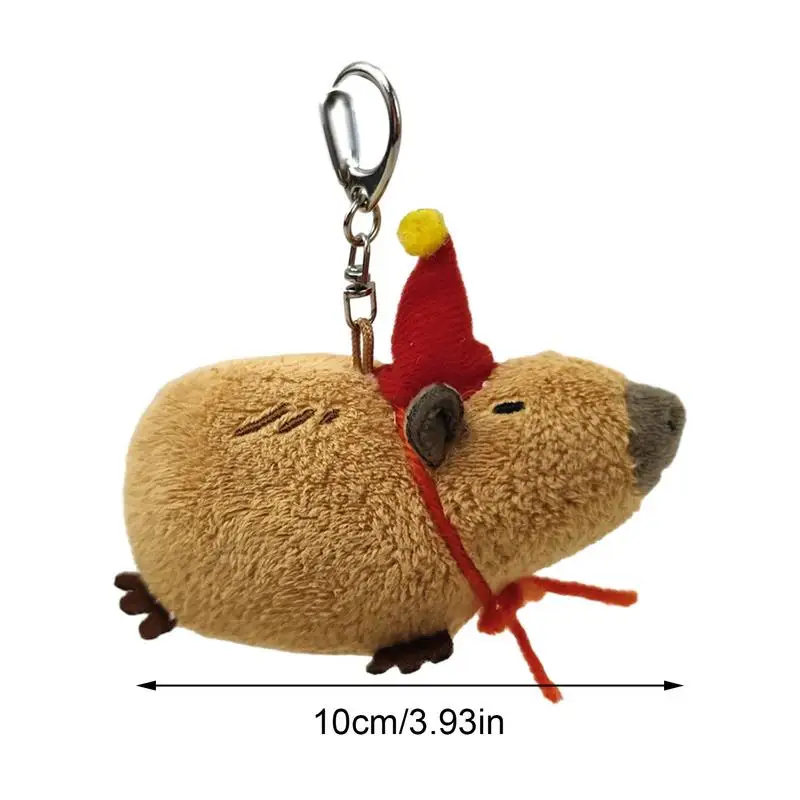 Capybara Keychain For Backpack Stuffed Animals Keyrings Pendant Fluffy Capybara Wear Red Hat Plush Toy Creative Handbag Pendant