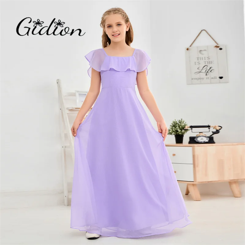 Chiffon Junior Bridesmaid Dress Wedding Pageant Ball Festivity Celebration Birthday Ceremony Evening Party Event Prom For Kids