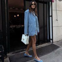 2024 Summer New Fashion Women's casual avant-garde European and American style denim style flip collar suit jacket