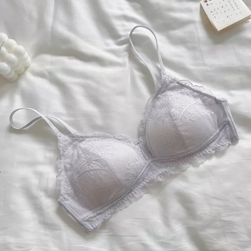 French Lace Micro Cup Bra For Small Bust Ultra Thin Breathable Wirefree Thin Straps Lightweight Soft Comfort Womens Underwear