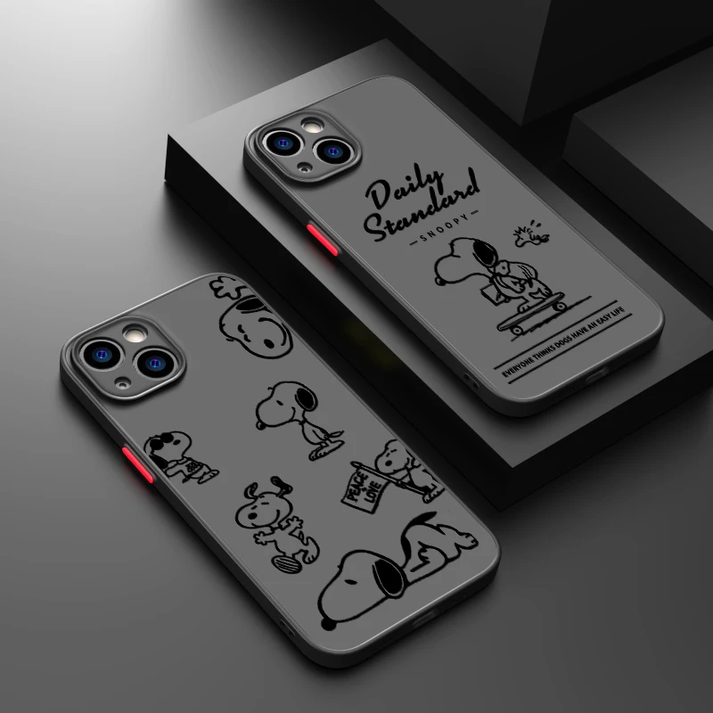 Cartoon S-Snoopy Cute Phone Case For iPhone 15 14 13 12 11 Pro Max mini XS Max XR X 8 Plus SE Frosted Translucent Cover