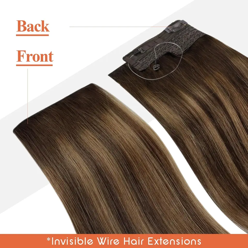 Extensión de cabello humano con hilo de pescar, Remy, invisible, una pieza, brasileño, balayage 5