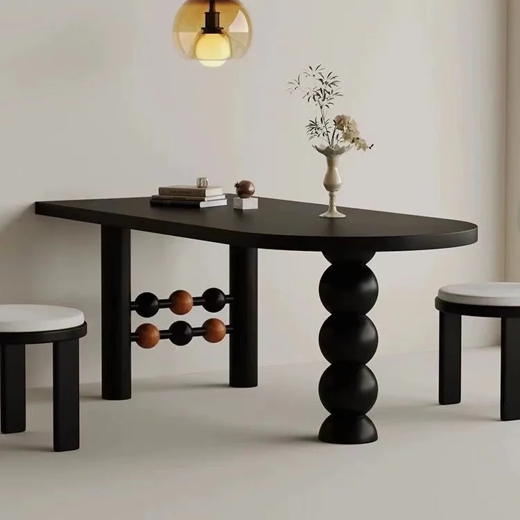 

Nordic Black Semicircular Solid Wood Dining Table Small Household Dining Table Office Workbench Long Table Creative Idea طاولات