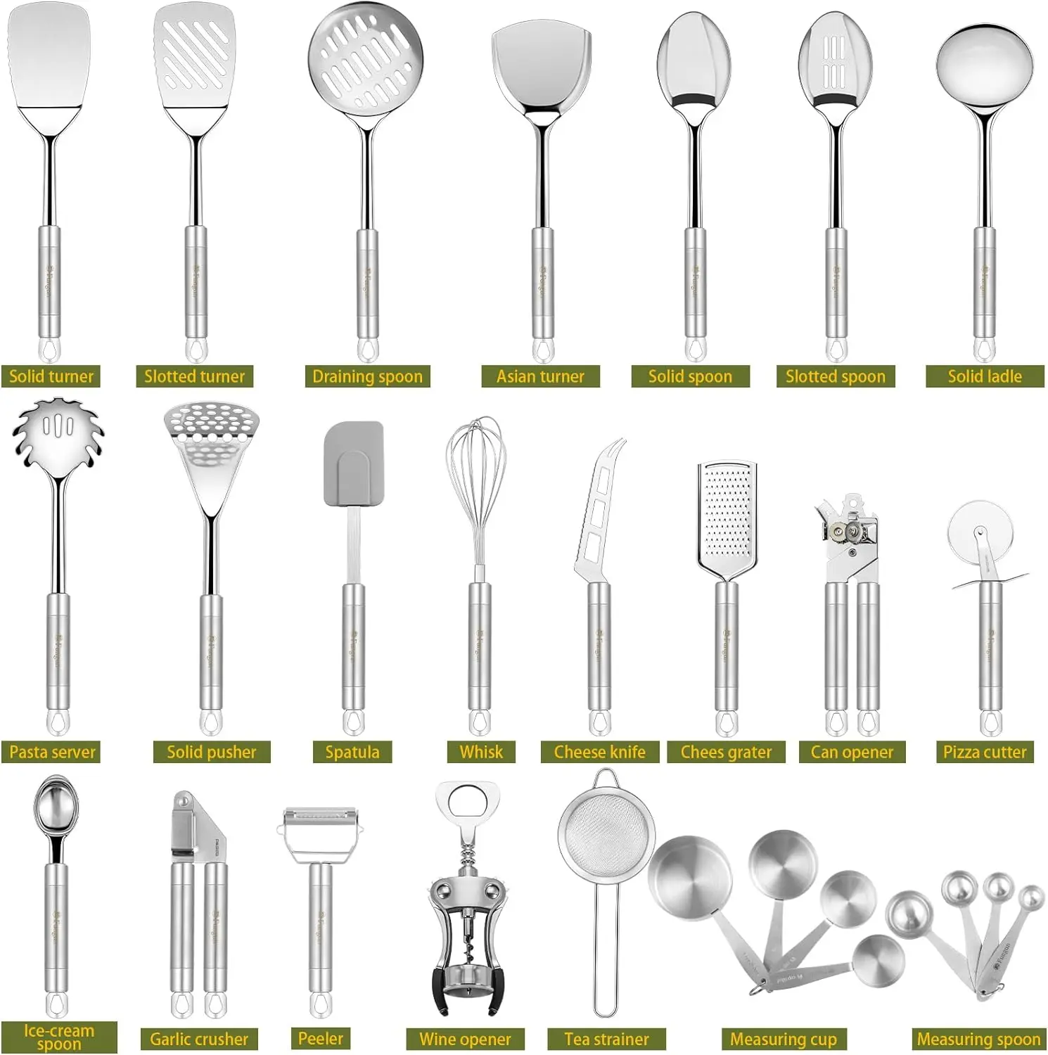 

Stainless Steel Kitchen Utensil Set- 28 Pcs Cooking Nonstick Cookware Set with Spatula - Best Gadgets Tools Kitchen Accessories