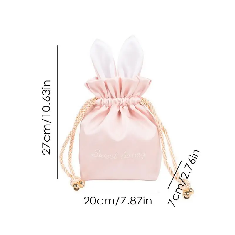 Portable Cosmetic Storage Bag Cute Drawstring Pouch Easter Bunny Ears Drawstring Jewelry Bag