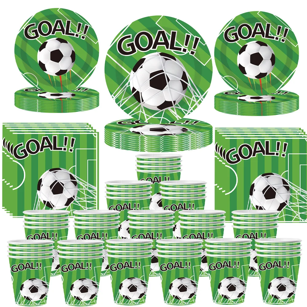 Fußball-Geburtstagsdekoration Einweggeschirr Teller Becher Servietten Tischdecke für Babyparty Jungen-Geschenke Partyzubehör – Detail 1