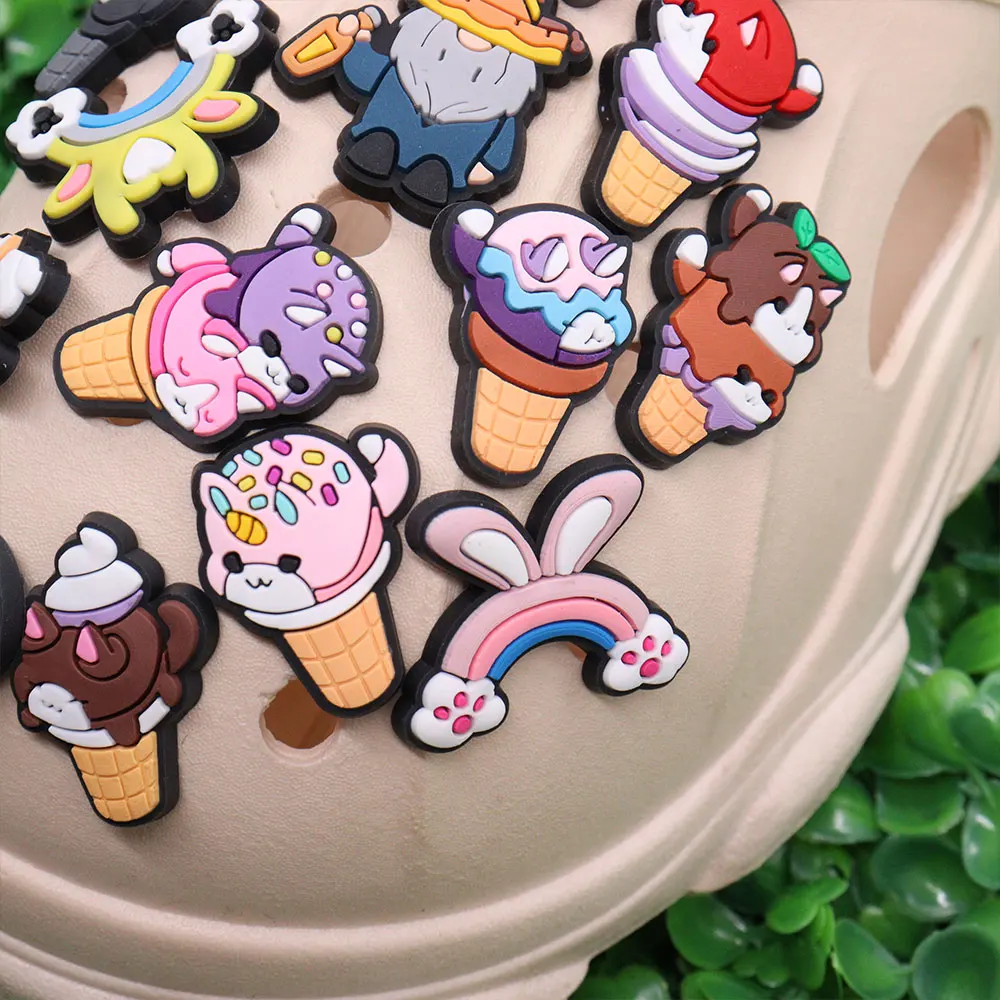 New Arrival 1pcs PVC Shoe Charms Fit Wristbands Rainbow Cloud Ice Cream Deer Hole Slipper Decoration Shoe Accessories Kid Gift