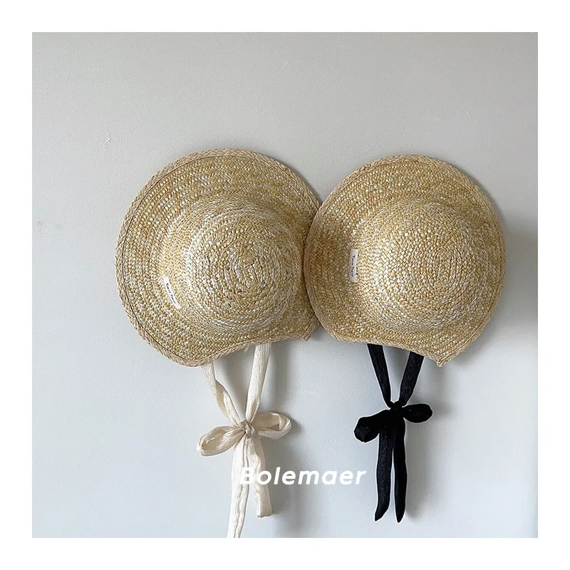 2024 Summer Big Brim Kids Straw Hat Korea Bow Kids Fisherman Cap Girls Banama Cap Kids Sun Protection Beach Caps