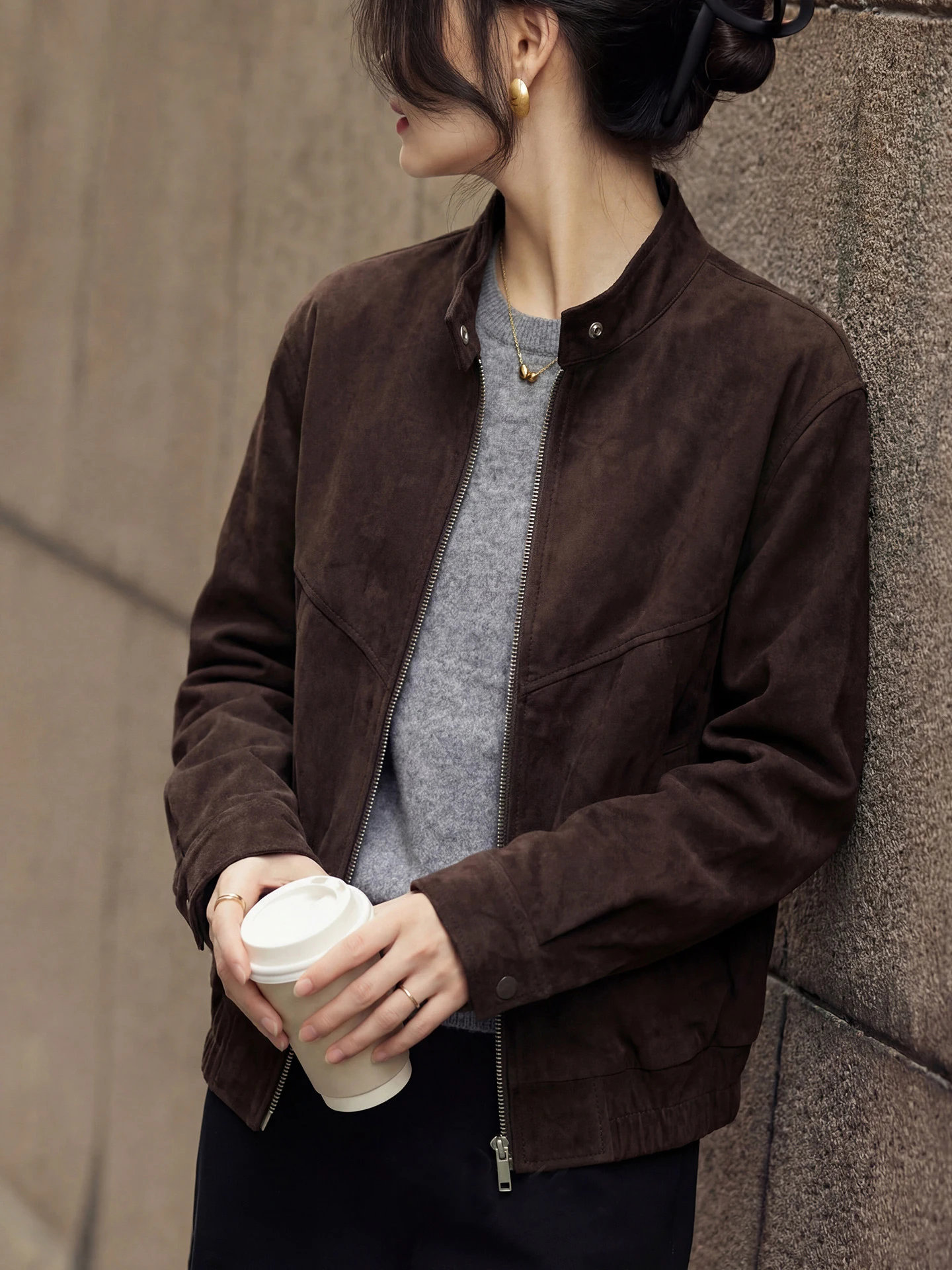 

Retro Style Stand Collar Fashionable Zipper Short Jacket Women's Design Spring 2026 Versatile Elegance Open Cardigan Jacket