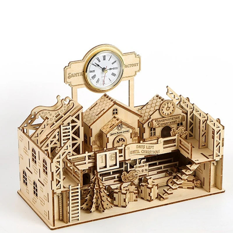 Santa's factory 3D Wooden Puzzle Wall Clock Home Decor Puzzle for Adults Toys laser cut Assemble toys Christmas Santa Claus Fact