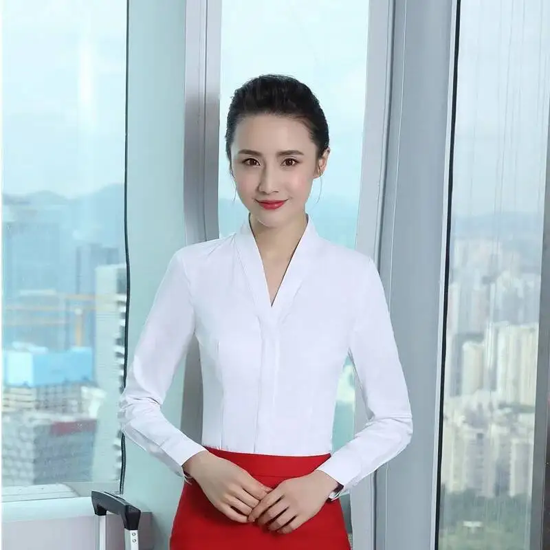 أنماط أنيقة موضة بلوزات ضئيلة طويلة الأكمام قمصان OL أنماط للنساء الإناث بلايز بلوزة الأعمال ملابس العمل