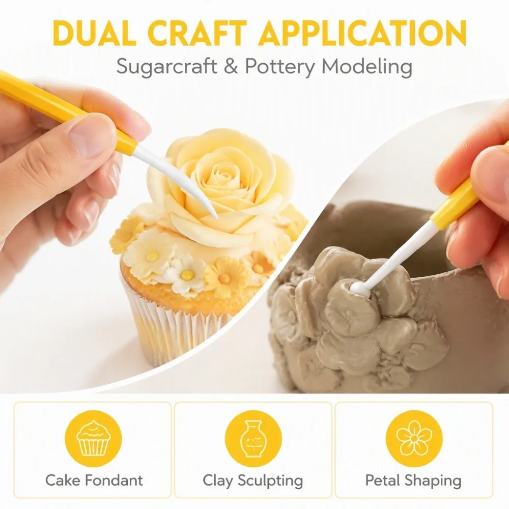 PP Cake Fondant Tool Set 8Pcs Rose Red Fondant Decorating Tool Set Engraving Modeling Double Ended Engraving Pen Set