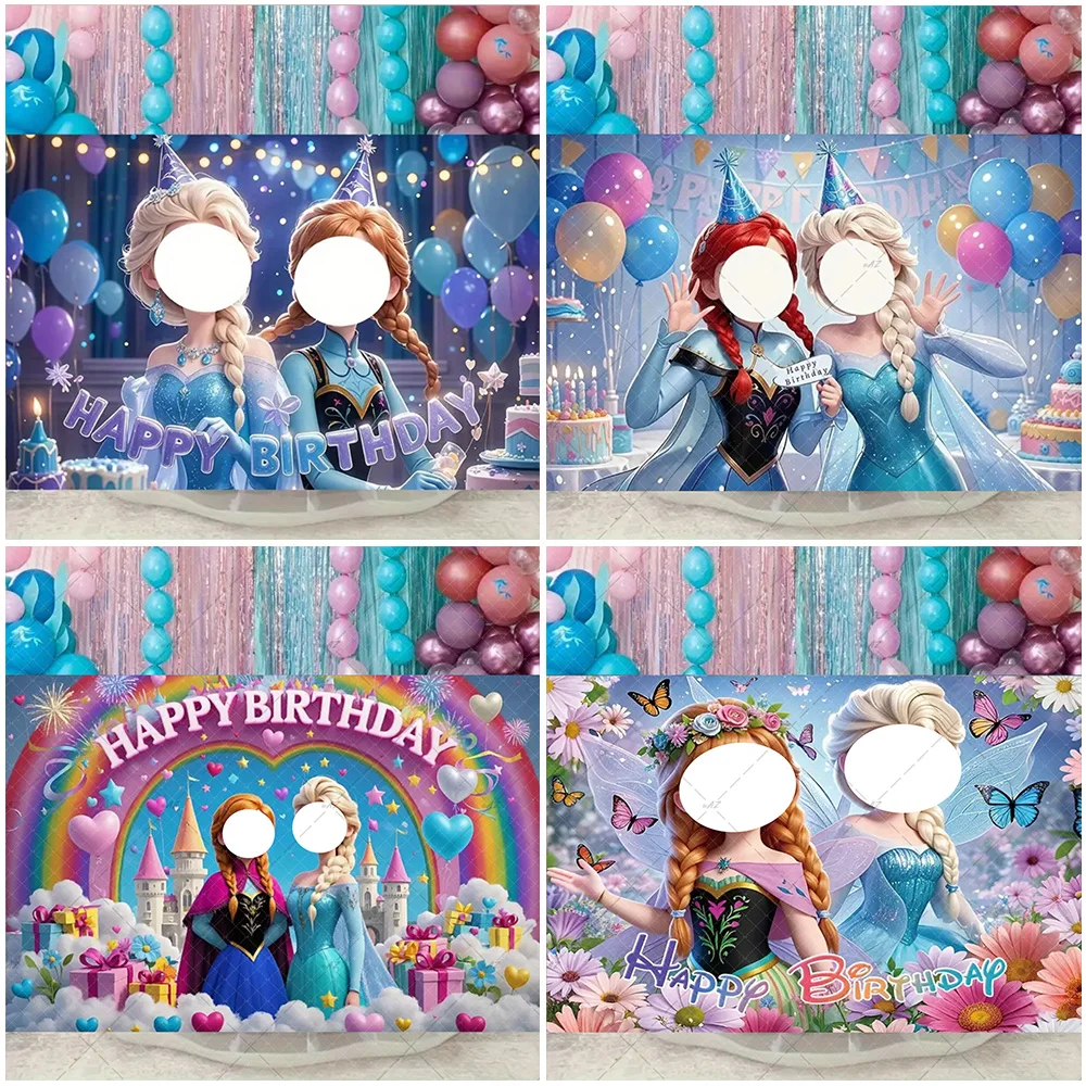 

Disney Frozen Theme Party Backdrop Elsa And Anna Princess Banner for Girl's Birthday Party Decorations Shoot Photo Prop Kid Gift