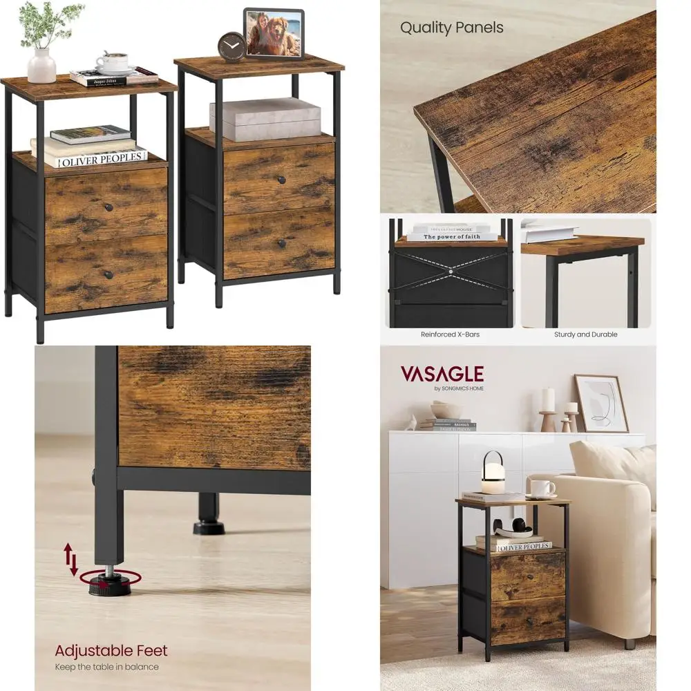 

Пара прикроватных тумбочек высотой 24 дюйма в деревенском стиле, коричнево-черные, с тканевыми ящиками и полкой для хранения