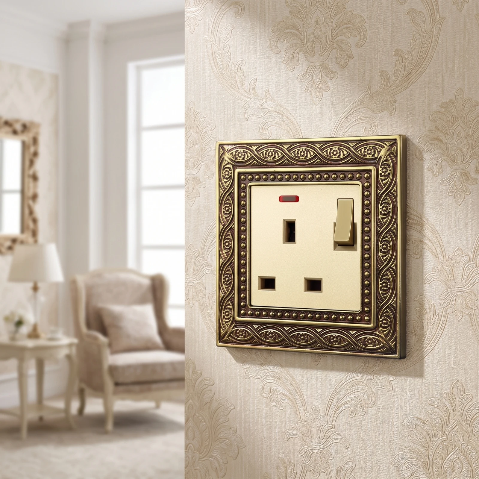 13A Wall Outlet Decorative Single-Gang Wall Plate Single Outlet Receptacle Cover Embossed Hardware Corrosion-Resistant