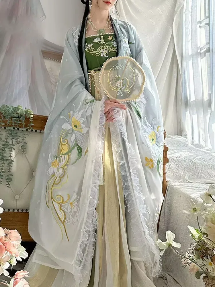 

Chinese Hanfu Dress Women Ancient Traditional Embroidery Green Hanfu Female Halloween Carnival Cosplay Costume Party Hanfu Dress