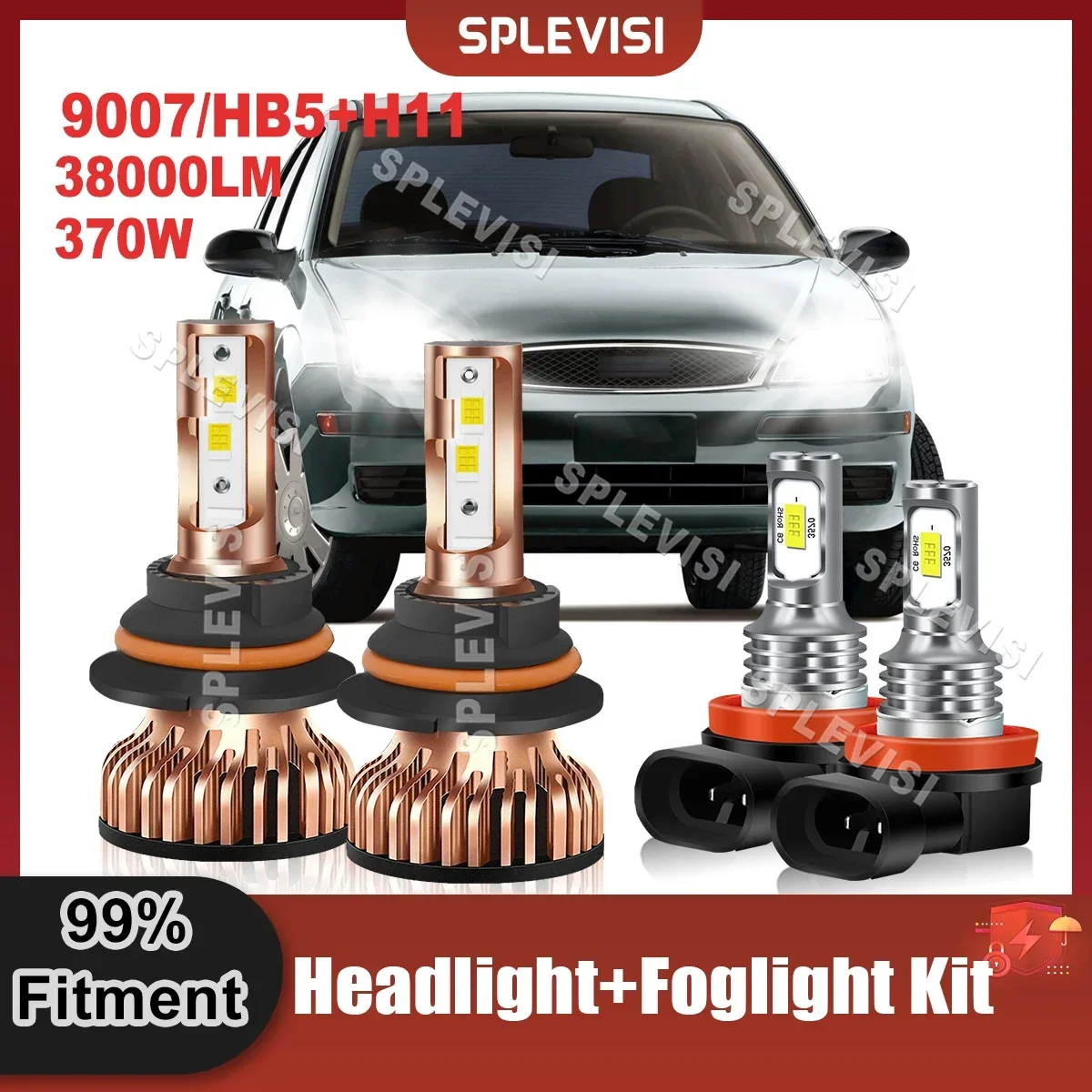 

Automobile LED Headlights 9007/HB5 High Low Beam H11 Foglight Light Bulbs 6000K White For Ford Focus 2005-2007 2005 2006 2007