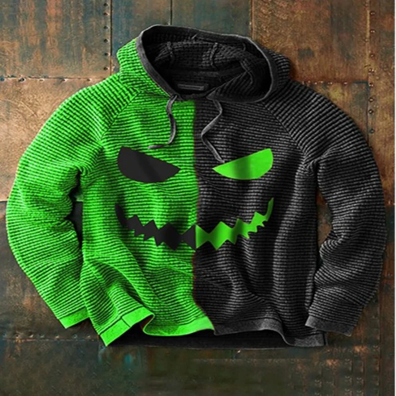 Halloween men's new pumpkin digital print Christmas gift Waffle hoodie sweatshirt