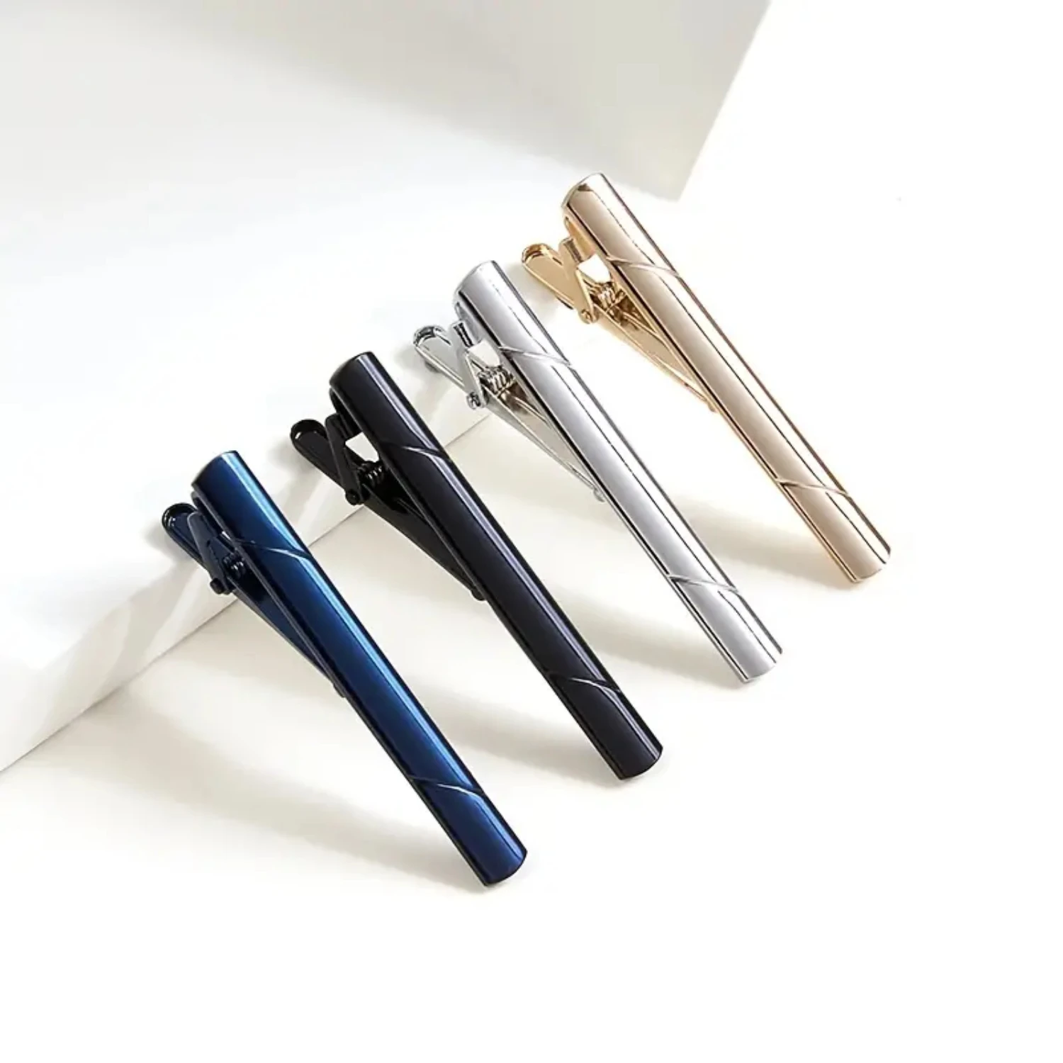 4pcs/set Elegant Minimalist Style Tie Clips for Men in Golden, Silver, Black, and Blue - Box Gift Ideas for Regular Ties