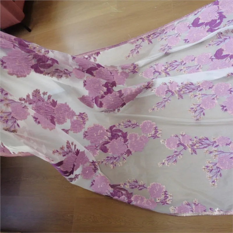 Organza jacquard cut gold thread large flower wedding dress fashion fabric precise semi-transparent