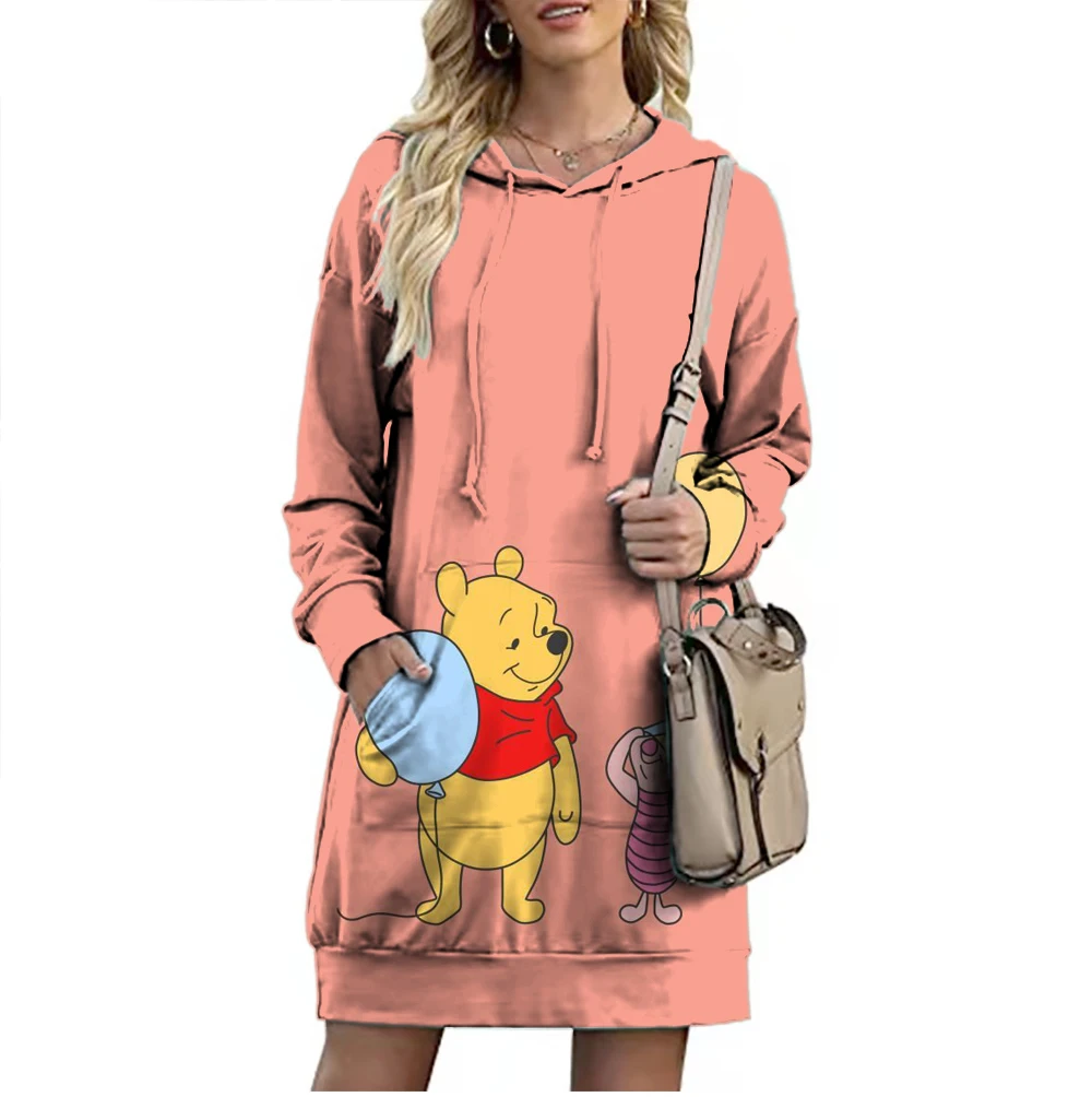 New Fall Women\'s Fashion Crew Neck Lengthening Hoodie Disney Branded Winnie the Pooh and Mickey Minnie Cartoon Trend Girls Tops