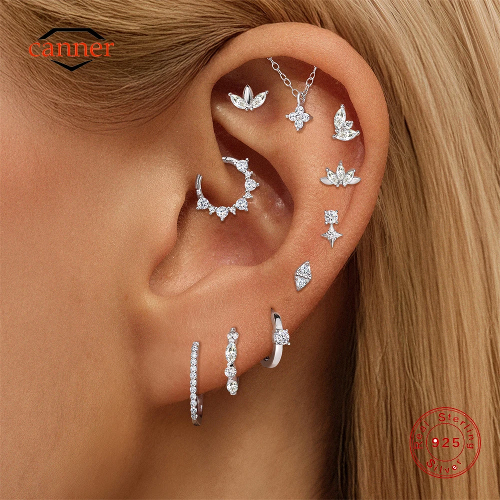 CANNER 1PC Moissanite Chain Earrings 925 Sterling Silver Hoop Earrings For Women Flower Earring Jewelry boucles d'oreilles femme
