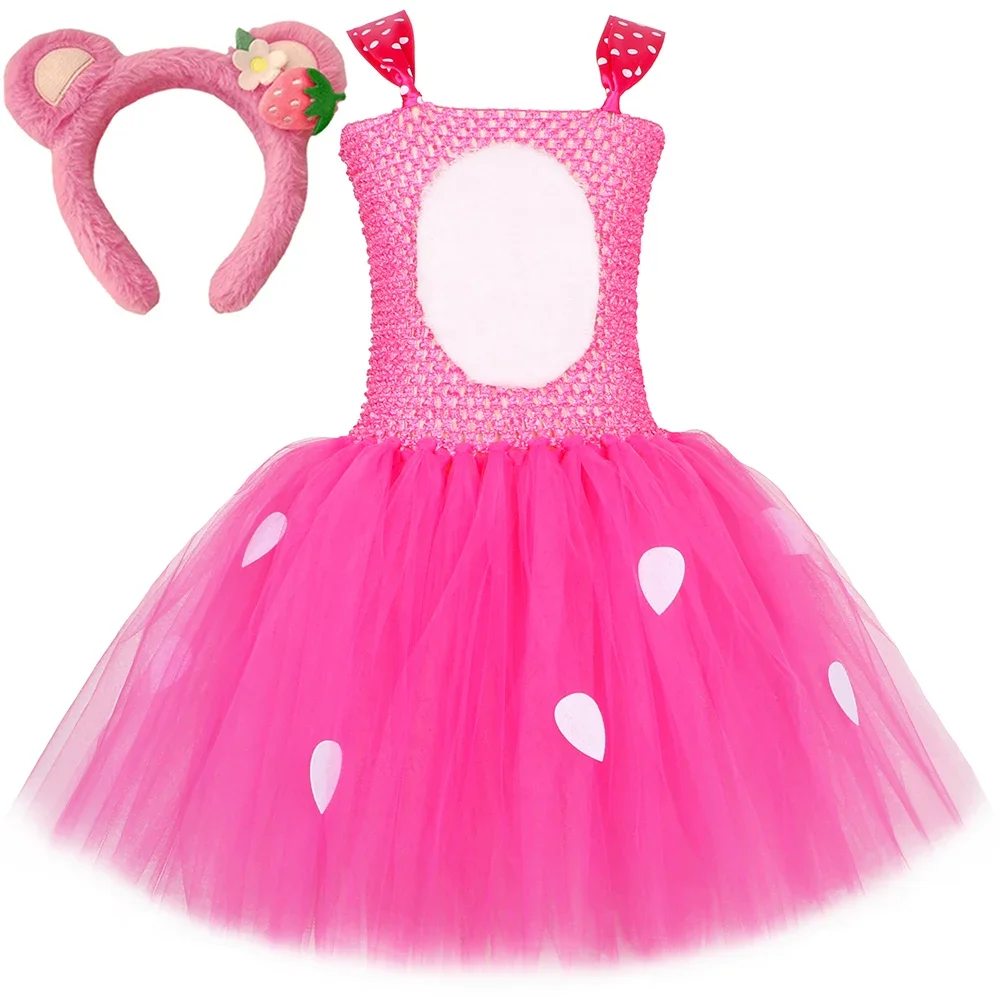 Hot Pink Strawberry Bear Tutu Dress Girls Lotso Bear Costume Toddler Girl Birthday Party Princess Dress Kids Halloween Costumes