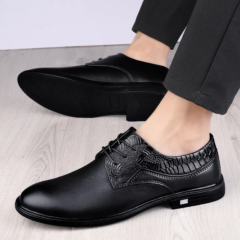 

Men busienss dress shoes lace up Platform Casual genuine Leather Shoes Man Streetwear Fashion Wedding party Shoes for men