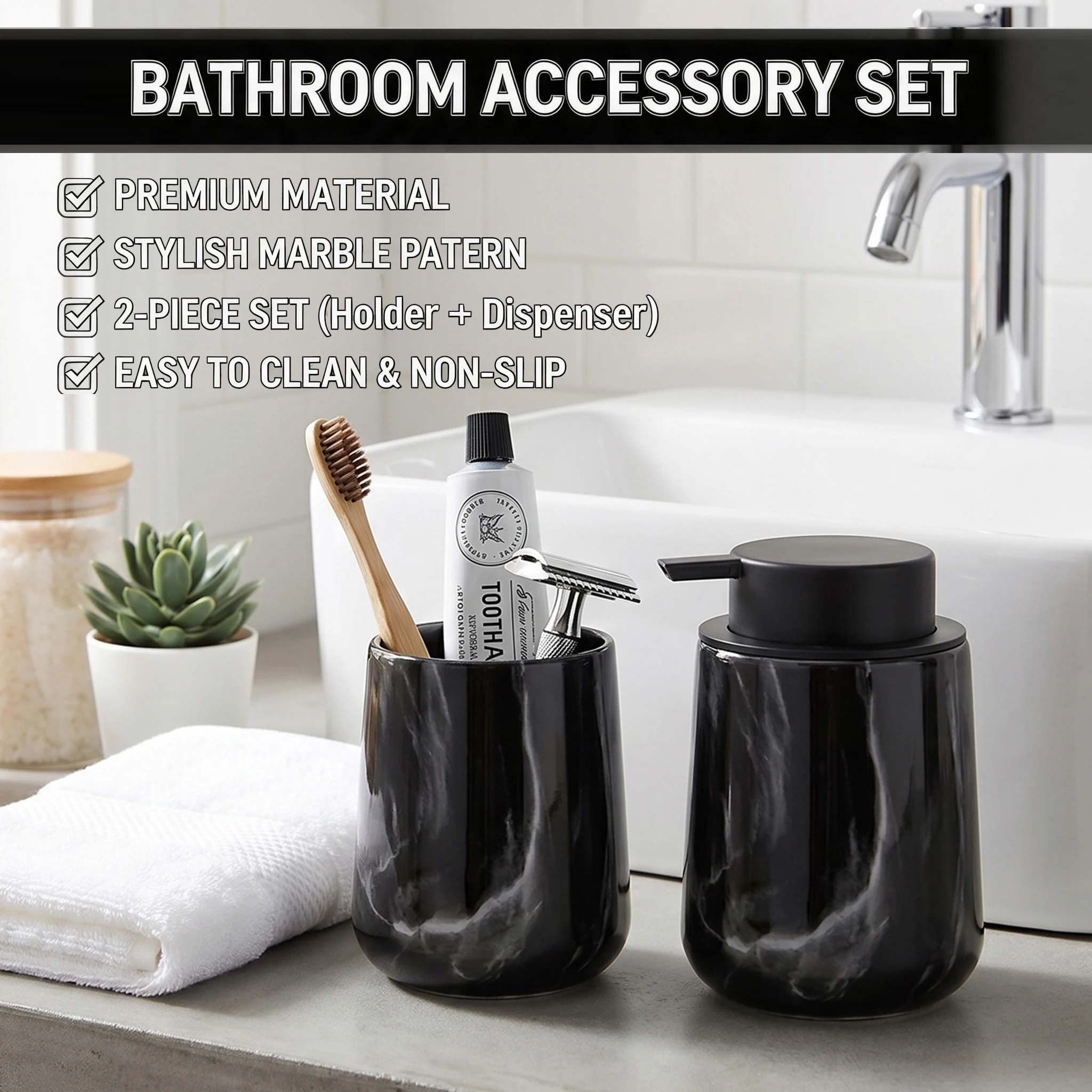 Home Essentials Bathroom Organizer - Elegantes Handseifenspender- und Becher-Set für Badezimmer